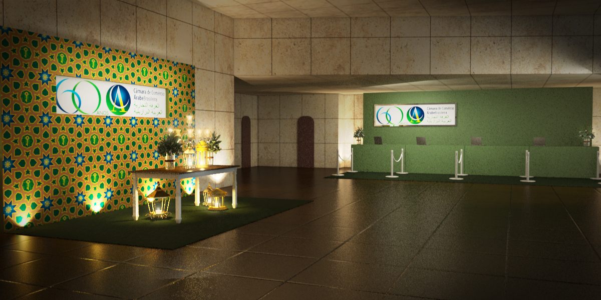 Câmara do Comércio Árabe Brasileiro: imagem 3D e projeto cenográfico em 2012 - imagem 3