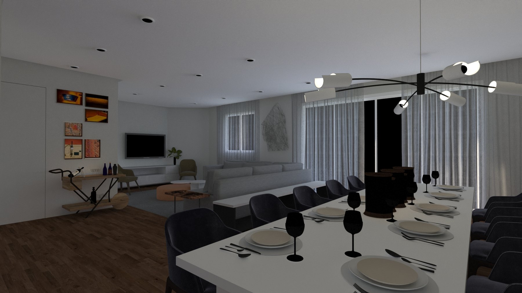 Apartamento: visualização residencial com luz de fim de tarde - imagem 4