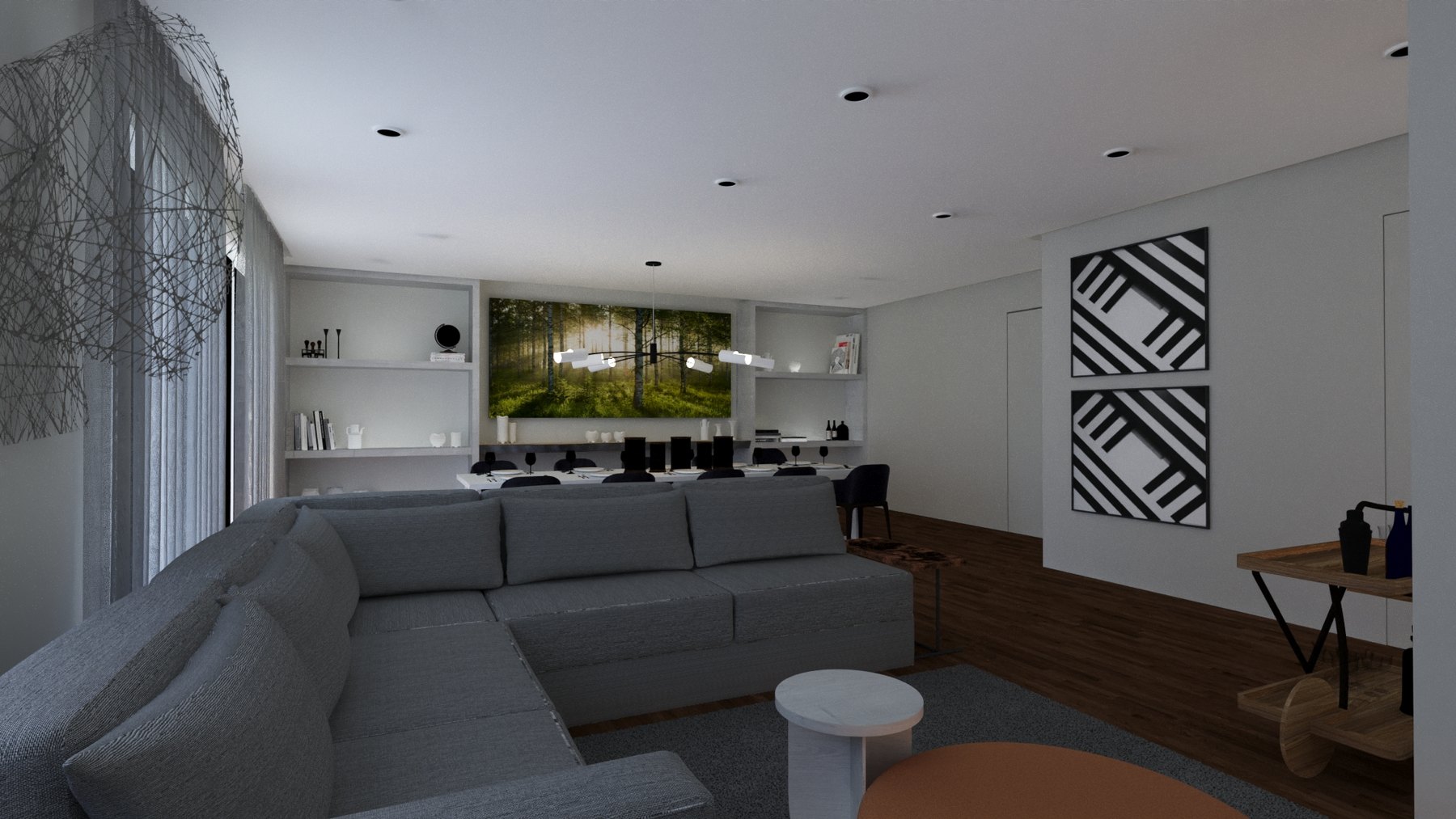 Apartamento: visualização residencial com luz de fim de tarde - imagem 5