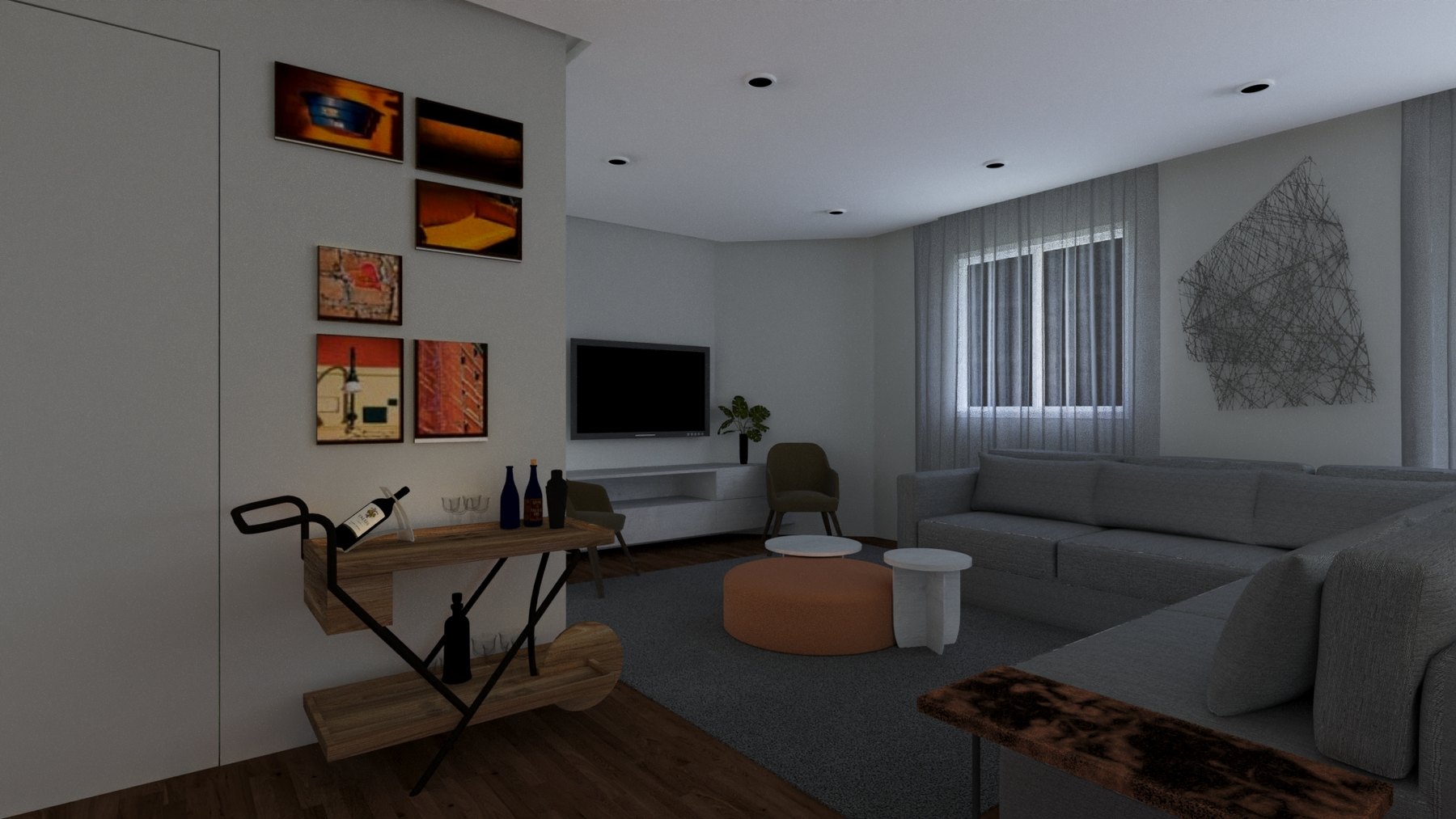 Apartamento: visualização residencial com luz de fim de tarde - imagem 6