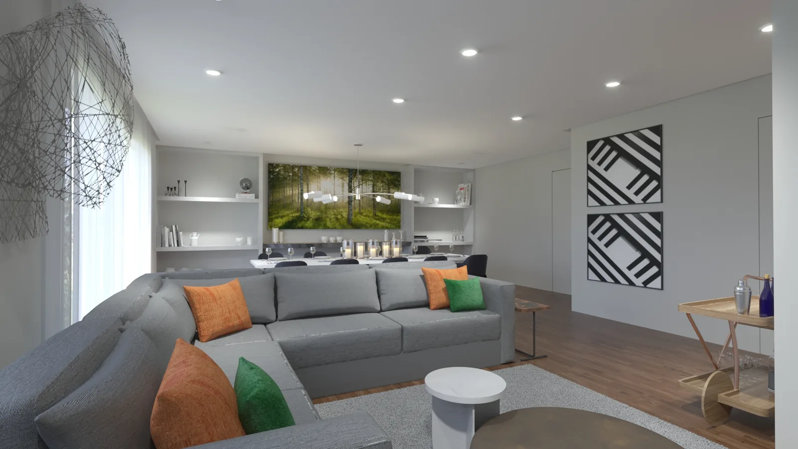 Apartamento: visualização residencial com luz de fim de tarde - imagem 6