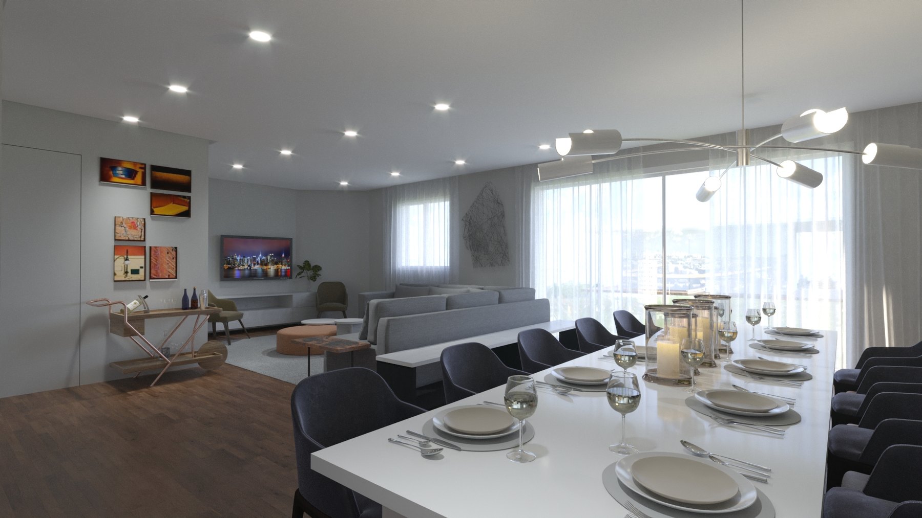 Apartamento: visualização residencial com luz de fim de tarde - imagem 10