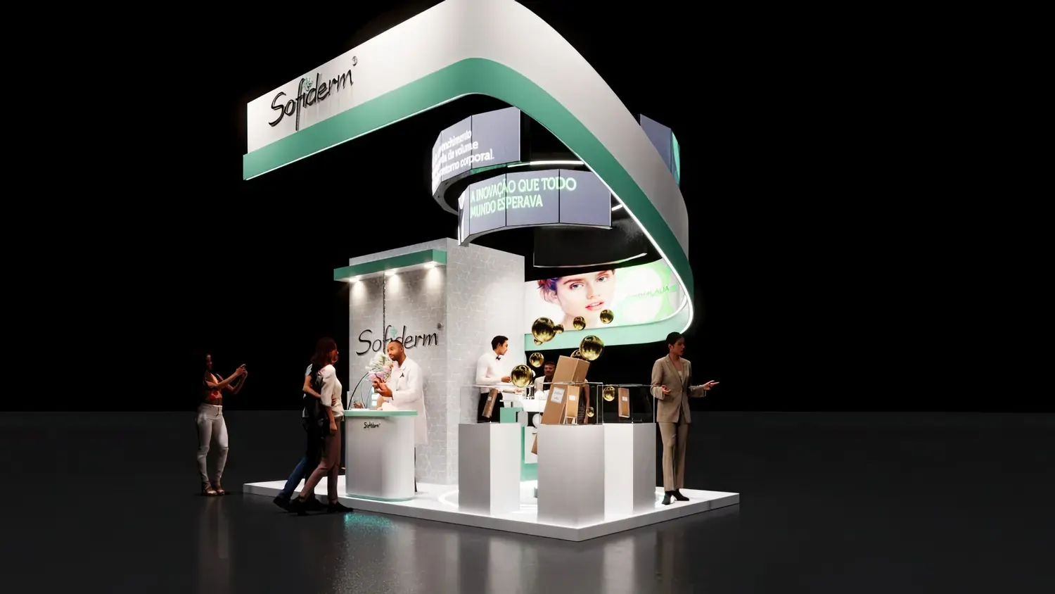 Aeskins Sofiderm: estética profissional em stand branco, curvo e luminoso - imagem 2
