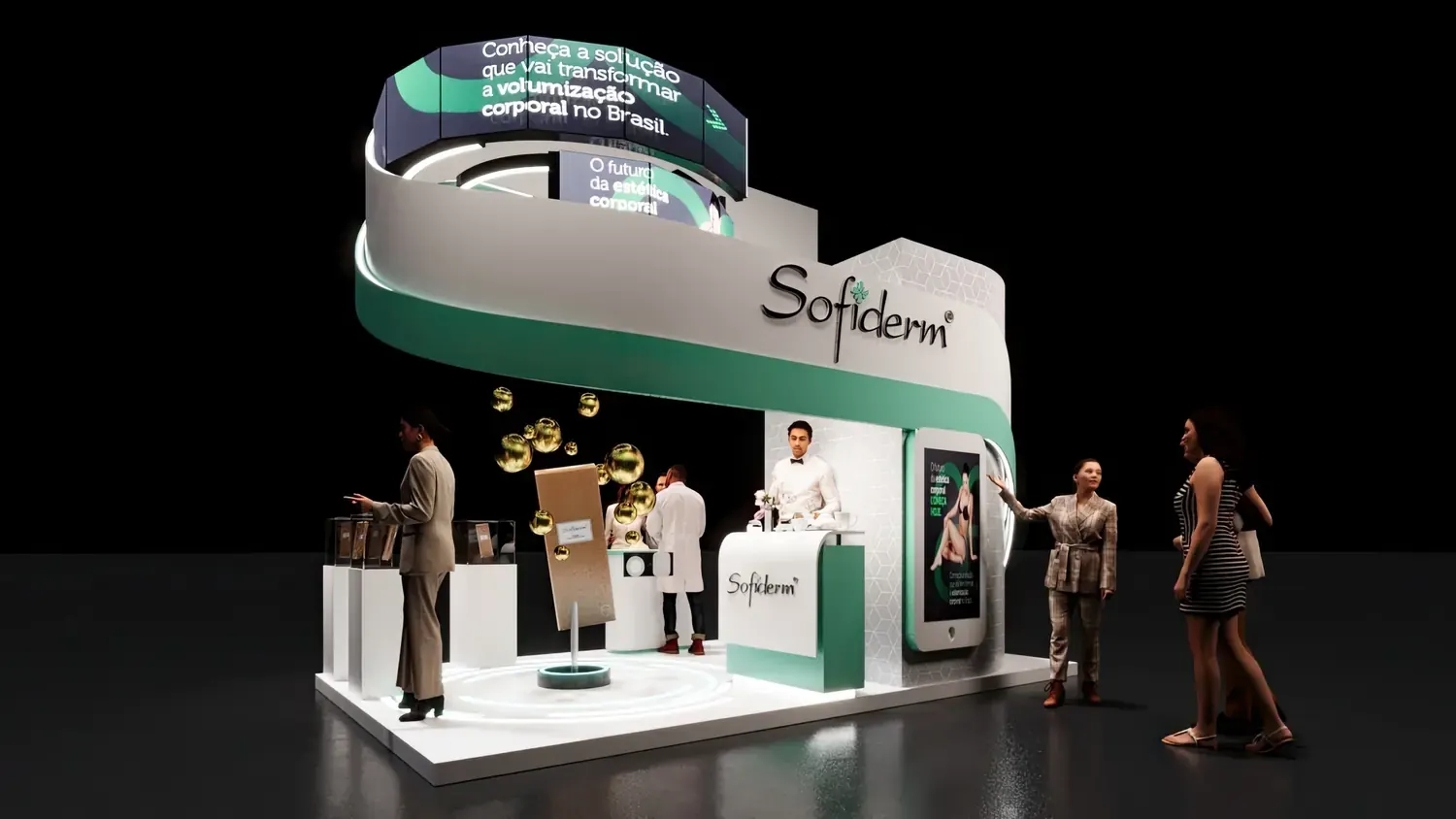 Aeskins Sofiderm: estética profissional em stand branco, curvo e luminoso - imagem 3