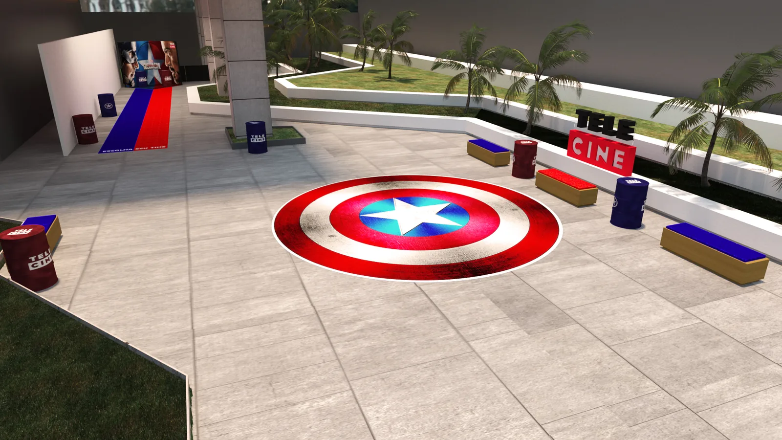 Telecine Civil War: projeto cenográfico com presença, narrativa e leitura comercial