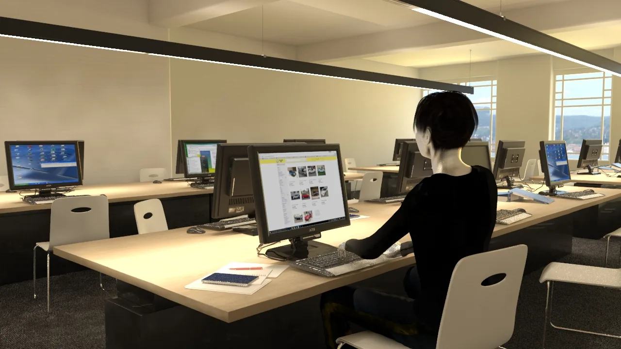 Sala de Inform?tica: projeto cenográfico com presença, narrativa e leitura comercial - imagem 1