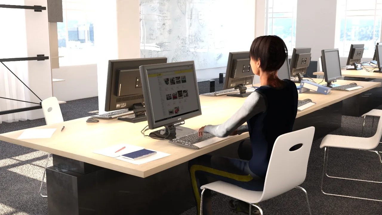 Sala de Inform?tica: projeto cenográfico com presença, narrativa e leitura comercial - imagem 2